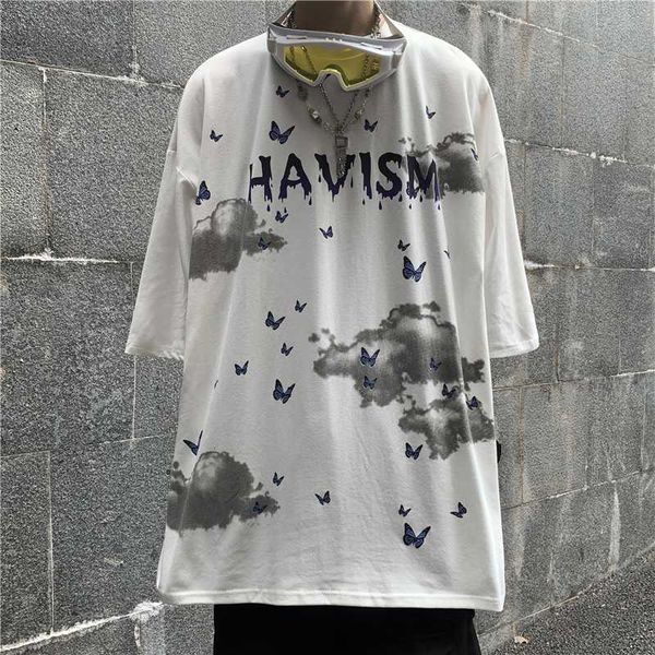 men's t-shirts summer dark retro hip-hop street butterfly cloud print student loose harajuku style short-sleeved t-shirt men and women, White;black
men's t-shirts summer dark retro hip-hop street butterfly cloud print student loose harajuku style short-sleeved t-shirt men and women, White;black