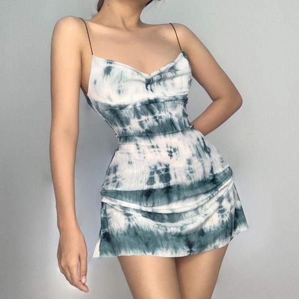 casual dresses frosty wind tie-dye pleated sling dress female spring and summer slim thin wearing an a-line y2k sukienka, Black;gray 
casual dresses frosty wind tie-dye pleated sling dress female spring and summer slim thin wearing an a-line y2k sukienka, Black;gray