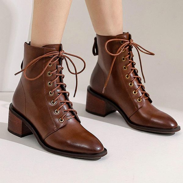 boots office lady basic back zipper ankle genuine leather lace up square heels 2021 winter toe shoes woman, Black
boots office lady basic back zipper ankle genuine leather lace up square heels 2021 winter toe shoes woman, Black