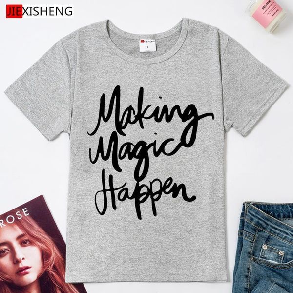 making magic happen print womens letter cotton tees casual femme summer vogue, White
making magic happen print womens letter cotton tees casual femme summer vogue, White