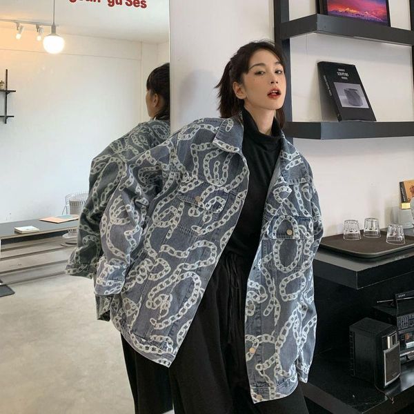 women's jackets spring jacket print denim loose lady streetwear long outwear quilted coats oversized casual jean, Black;brown
women's jackets spring jacket print denim loose lady streetwear long outwear quilted coats oversized casual jean, Black;brown