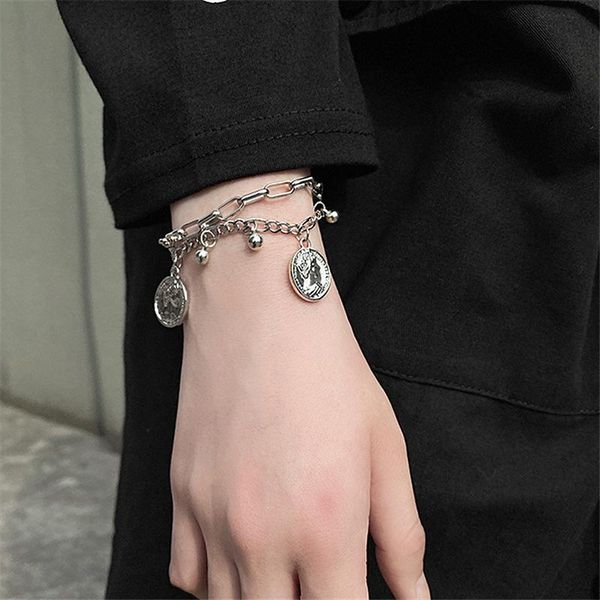 link, chain titanium steel avatar double-layer bracelet hip hop fashion lady temperament, Black
link, chain titanium steel avatar double-layer bracelet hip hop fashion lady temperament, Black