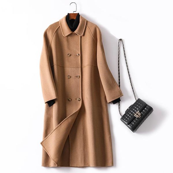women's wool & blends 2021 spring double-sided cashmere long coat elegant turn down collar woolen design winter warm casaco feminino, Black
women's wool & blends 2021 spring double-sided cashmere long coat elegant turn down collar woolen design winter warm casaco feminino, Black