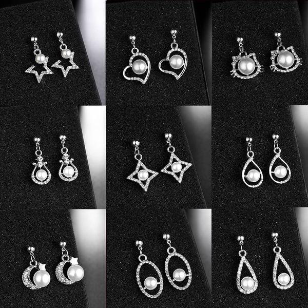 korean creative pearl rhinestone versatile geometric round star moon earrings, Silver
korean creative pearl rhinestone versatile geometric round star moon earrings, Silver