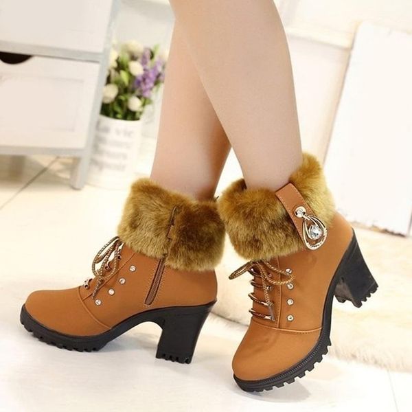 boots ankle women warm plush snow booties winter boot lace up crystal design woman fashion shoes high square heels botas 8 cm, Black
boots ankle women warm plush snow booties winter boot lace up crystal design woman fashion shoes high square heels botas 8 cm, Black