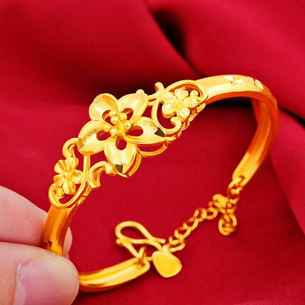 cuff bangle with flower pattern design 18k yellow gold filled engagement bridal women bracelet gift, Black
cuff bangle with flower pattern design 18k yellow gold filled engagement bridal women bracelet gift, Black
