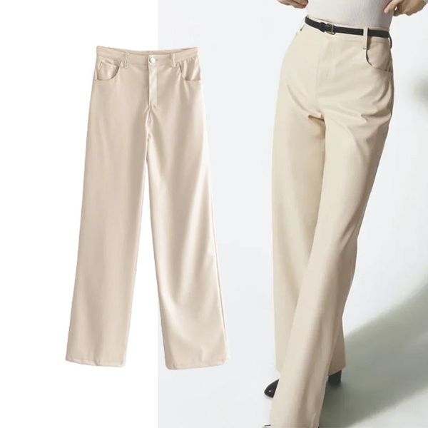 women's pants & capris za women 2022 fashion faux leather wide-leg trousers with pocket vintage texture female casual, Black;white
women's pants & capris za women 2022 fashion faux leather wide-leg trousers with pocket vintage texture female casual, Black;white