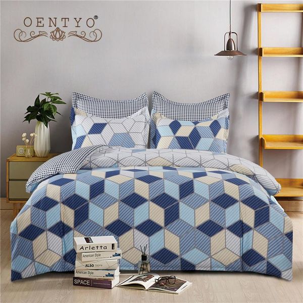 bedding sets oentyo geometric duvet cover comforter king blue bed linens