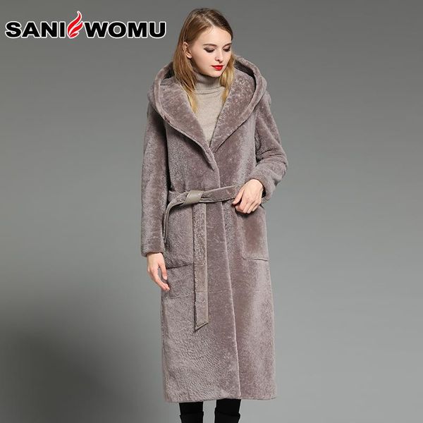 women's fur & faux est woman sheepskin overcoat long slim shearling coat with hooded female windbreaker thick genuine leather jacket, Black
women's fur & faux est woman sheepskin overcoat long slim shearling coat with hooded female windbreaker thick genuine leather jacket, Black