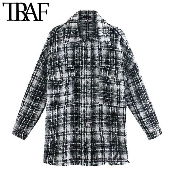 women fashion with pockets oversized tweed jacket coat vintage long sleeve frayed hem female outerwear chic women's jackets, Black;brown
women fashion with pockets oversized tweed jacket coat vintage long sleeve frayed hem female outerwear chic women's jackets, Black;brown