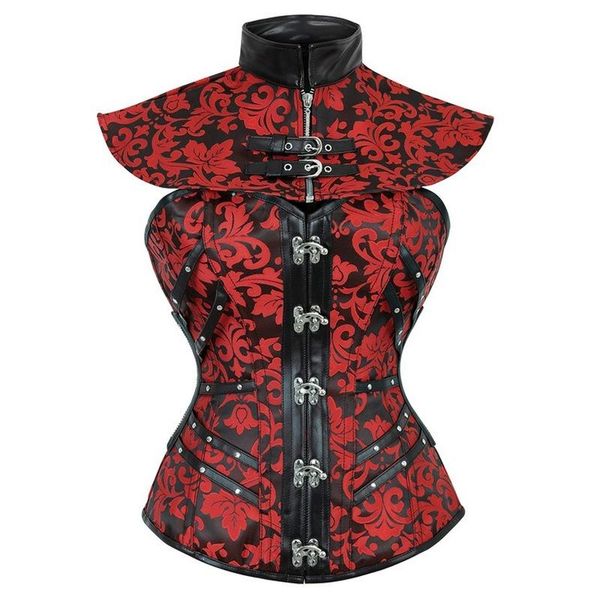 bustiers & corsets 3pc red jaquard gothic corset bustier suit steel boned gorset with choker cape steampunk clothes, Black;white
bustiers & corsets 3pc red jaquard gothic corset bustier suit steel boned gorset with choker cape steampunk clothes, Black;white