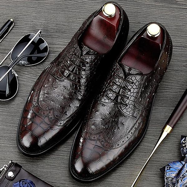 dress shoes british vintage genuine leather men's alligator patter oxfords formal round toe man flats male wedding brogue bql28, Black
dress shoes british vintage genuine leather men's alligator patter oxfords formal round toe man flats male wedding brogue bql28, Black