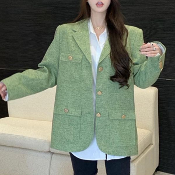 women's suits & blazers autumn women vintage green femme long sleeve fashion elegant button notched collar casual office ladies outerwe, White;black
women's suits & blazers autumn women vintage green femme long sleeve fashion elegant button notched collar casual office ladies outerwe, White;black