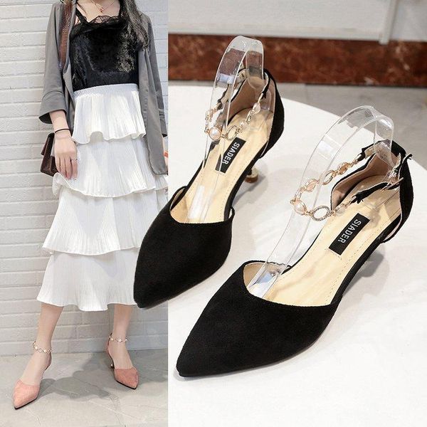 dress shoes summer korean slim heel student women's versatile high heels retro low sandals one word button, Black
dress shoes summer korean slim heel student women's versatile high heels retro low sandals one word button, Black