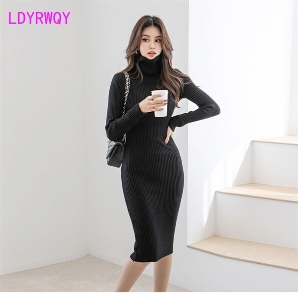 high collar solid color temperament slim all-match knitted dress women office lady sheath knee-length 210416, Black;gray
high collar solid color temperament slim all-match knitted dress women office lady sheath knee-length 210416, Black;gray