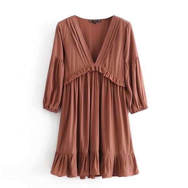 women summer mini dress 3/4 sleeve deep v-neck ruffles high waist female elegant fashion solid dresses vestidos 210513, Black;gray
women summer mini dress 3/4 sleeve deep v-neck ruffles high waist female elegant fashion solid dresses vestidos 210513, Black;gray