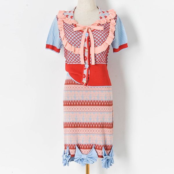 two piece dress ruffles color patchwork doll collar short sleeve knitwear cardigan bowknot hem half fashion mini skirt women summer clothes, White
two piece dress ruffles color patchwork doll collar short sleeve knitwear cardigan bowknot hem half fashion mini skirt women summer clothes, White