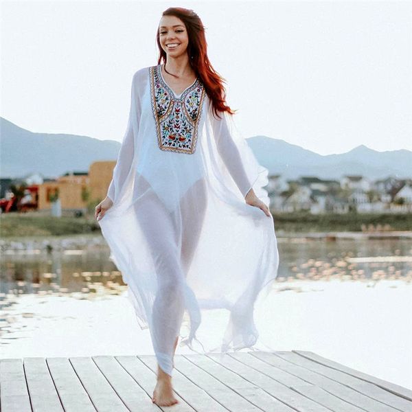 plus size blue embroidered summer beachwear chiffon kaftan beach woman tunic bath dress robe plage swim wear cover up q938 210420, White;black
plus size blue embroidered summer beachwear chiffon kaftan beach woman tunic bath dress robe plage swim wear cover up q938 210420, White;black