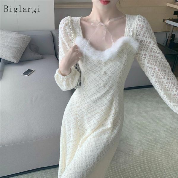 white lace dress women fake fur stitching party fall winter long sleeve korean woman slim midi dresses vestido mujer casual, Black;gray
white lace dress women fake fur stitching party fall winter long sleeve korean woman slim midi dresses vestido mujer casual, Black;gray