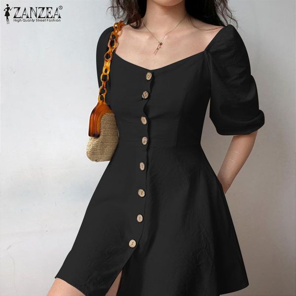 casual dresses zanzea 2021 summer short mini dress elegant women 3/4 puff sleeve sundress buttons down solid party vestidos robe femme, Black;gray
casual dresses zanzea 2021 summer short mini dress elegant women 3/4 puff sleeve sundress buttons down solid party vestidos robe femme, Black;gray