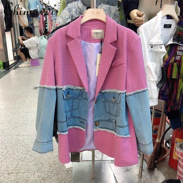 women's jackets office lady fashion sweet elegant 2021 autumn retro plaid stitching denim loose suit jacket all-matching female, Black;brown
women's jackets office lady fashion sweet elegant 2021 autumn retro plaid stitching denim loose suit jacket all-matching female, Black;brown