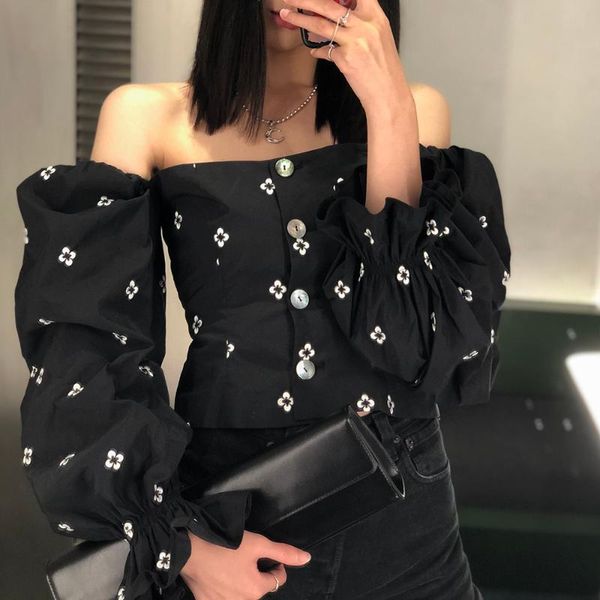 floral embroidered shirt women's black puff sleeve vintage backless slash neck female short blouse blouses & shirts, White
floral embroidered shirt women's black puff sleeve vintage backless slash neck female short blouse blouses & shirts, White