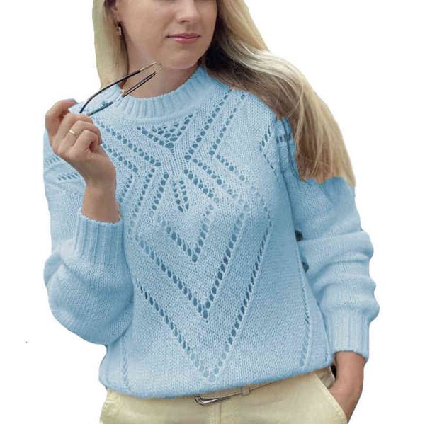 2021 autumn winter leisure diamond hollow round neck long sleeved sweater, White;black
2021 autumn winter leisure diamond hollow round neck long sleeved sweater, White;black