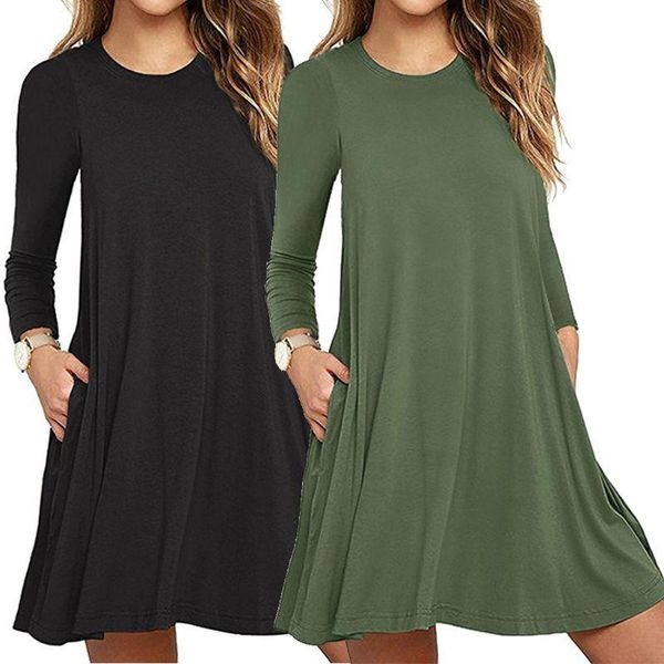 casual dresses womens autumn long sleeve round neck plain t-shirt dress solid color pleated swing loose pullover streetwear with pockets, Black;gray
casual dresses womens autumn long sleeve round neck plain t-shirt dress solid color pleated swing loose pullover streetwear with pockets, Black;gray