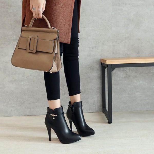 boots plus size ma'am short pure color metal decoration pointed boot barrel high heel, Black
boots plus size ma'am short pure color metal decoration pointed boot barrel high heel, Black