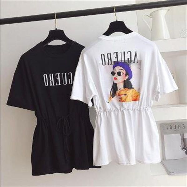 women's t-shirt 2021 summer female korean version of the drawstring waist short-sleeved in long loose letter shirt, White
women's t-shirt 2021 summer female korean version of the drawstring waist short-sleeved in long loose letter shirt, White
