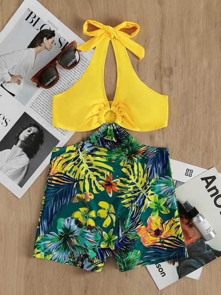 tropical ring linked halter one piece swimsuit o886#, White;black
tropical ring linked halter one piece swimsuit o886#, White;black