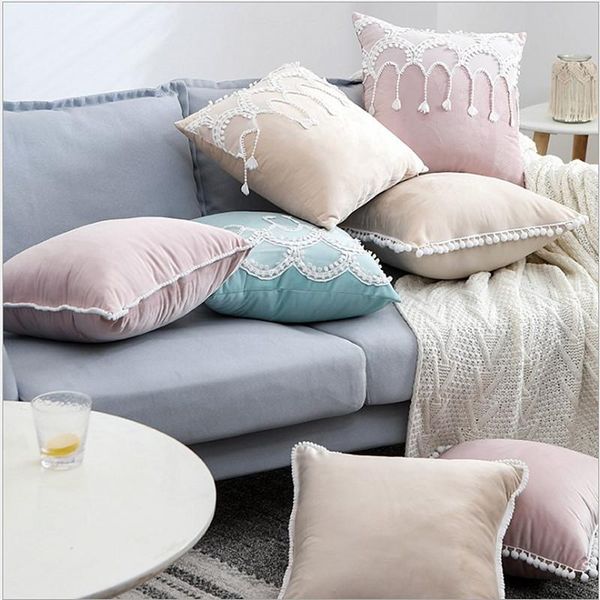 cushion/decorative pillow home decor soft pink blue velvet cover with lace decorative cushion pompom ball throw pillowcase pillowsham 45x45
cushion/decorative pillow home decor soft pink blue velvet cover with lace decorative cushion pompom ball throw pillowcase pillowsham 45x45
