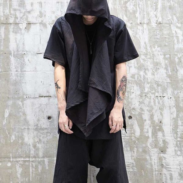men's t-shirts men hip punk gothic casual large size cotton and linen hooded sleeveless vest cardigan jacket, White;black
men's t-shirts men hip punk gothic casual large size cotton and linen hooded sleeveless vest cardigan jacket, White;black