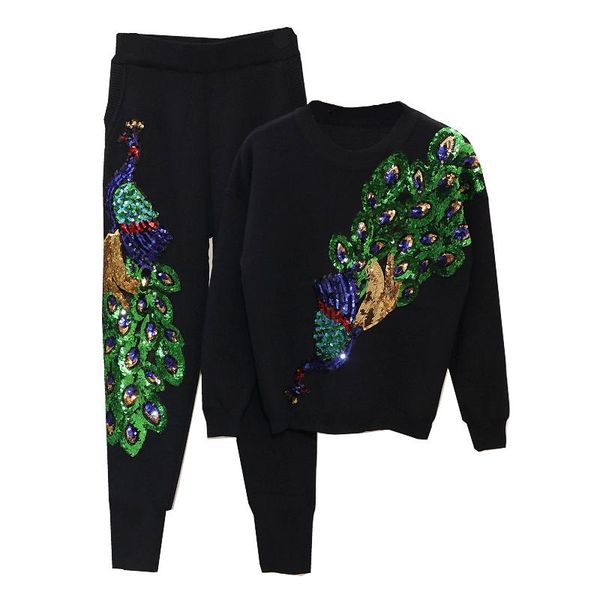 women's tracksuits 2021 fashion women set spring autumn sequins peacock loose knitted sweater + casual pants two piece clothes g388, Gray
women's tracksuits 2021 fashion women set spring autumn sequins peacock loose knitted sweater + casual pants two piece clothes g388, Gray