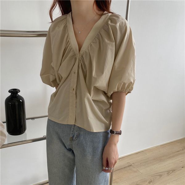 summer solid v-neck loose leisure puff sleeves thin brief chic fashion all match women casual sweet blouses 210421, White
summer solid v-neck loose leisure puff sleeves thin brief chic fashion all match women casual sweet blouses 210421, White