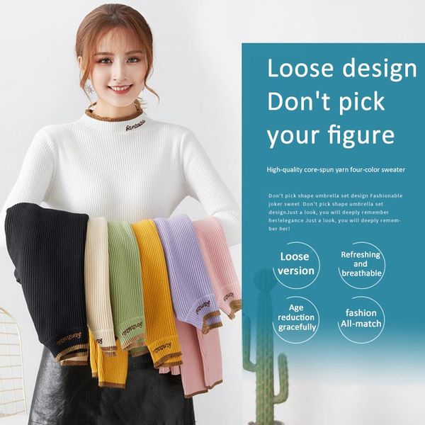 women's sweaters letters appliques half turtleneck knitwear 2021 autumn winter basic knitted women long sleeve slim pullover, White;black
women's sweaters letters appliques half turtleneck knitwear 2021 autumn winter basic knitted women long sleeve slim pullover, White;black