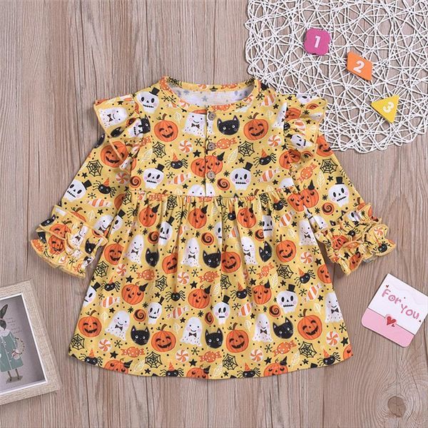 baby girls halloween cartoon pumpkin girl dress cat toddler floral print childrens princess clothes, Red;yellow 
baby girls halloween cartoon pumpkin girl dress cat toddler floral print childrens princess clothes, Red;yellow