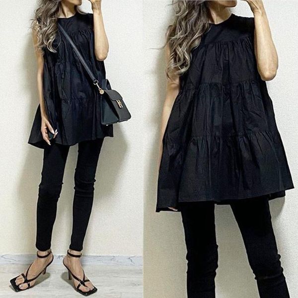 women's blouses & shirts black blouse women sleeveless loose casual pullover pleated summer korean solid fashion streetwear lady, White
women's blouses & shirts black blouse women sleeveless loose casual pullover pleated summer korean solid fashion streetwear lady, White