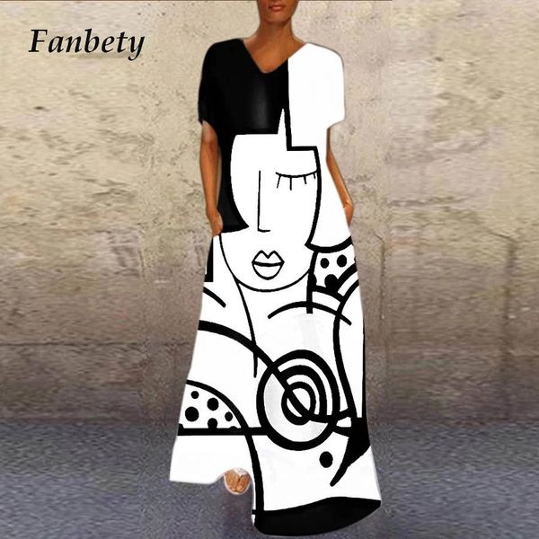 ladies elegant abstract girl printed party dresses casual short sleeve v neck long dresses summer loose plus size a-line dresses, Black;gray
ladies elegant abstract girl printed party dresses casual short sleeve v neck long dresses summer loose plus size a-line dresses, Black;gray