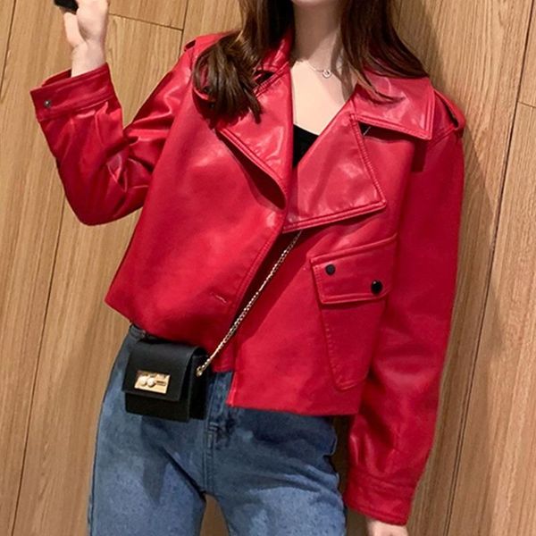 women's leather & faux casual black pu jacket lapel pocket short wash zipper motorcycle red
women's leather & faux casual black pu jacket lapel pocket short wash zipper motorcycle red