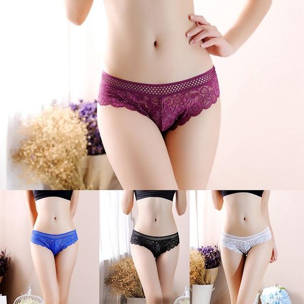 women's panties 1 piece/ women lace lingerie temptation low-waist embroidery thong transparent hollow out underwear female g string, Black;pink
