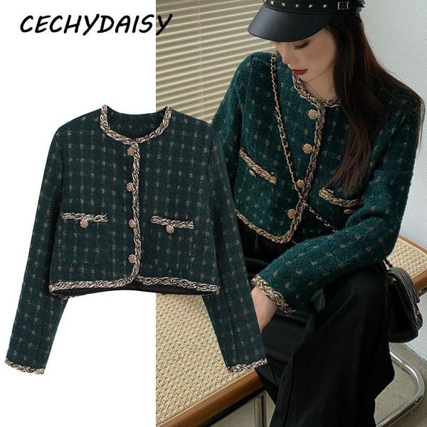 women's wool & blends tweed jacke women vintage autumn winter 2021 single breasted o-neck chic plaid coat elegant clothes femme veste a, Black
women's wool & blends tweed jacke women vintage autumn winter 2021 single breasted o-neck chic plaid coat elegant clothes femme veste a, Black