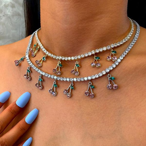chains luxury cz tennis chain necklaces cherry crystal cute pendant gold silver color choker for women korean wedding jewelry
chains luxury cz tennis chain necklaces cherry crystal cute pendant gold silver color choker for women korean wedding jewelry