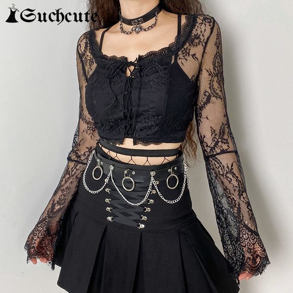 women's t-shirt gothic aesthetic lace long sleeve 90s crop see through dark academia fashion women t-shirts spring eoec, White
women's t-shirt gothic aesthetic lace long sleeve 90s crop see through dark academia fashion women t-shirts spring eoec, White