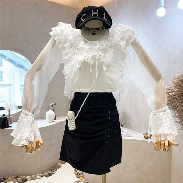 women's blouses & shirts clothing summer 2021 fashion long sleeve ruffle thin shirt with sling, White
women's blouses & shirts clothing summer 2021 fashion long sleeve ruffle thin shirt with sling, White