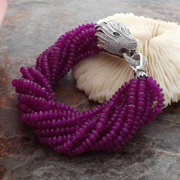 

bangle handmade 12 strands 2x4 mm purple green faceted stone micro inlay zircon accessories dragon head clasp bracelet long 19cm, Black