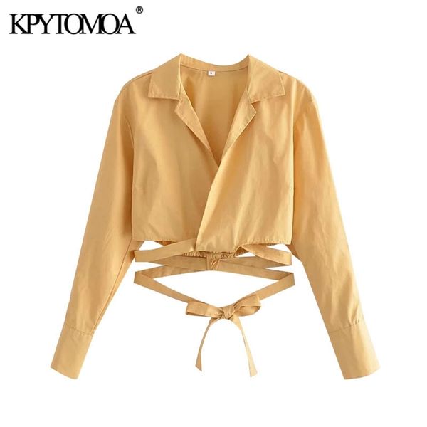 women fashion with tied cropped blouses long sleeve crossover female shirts blusas chic 210420, White
women fashion with tied cropped blouses long sleeve crossover female shirts blusas chic 210420, White
