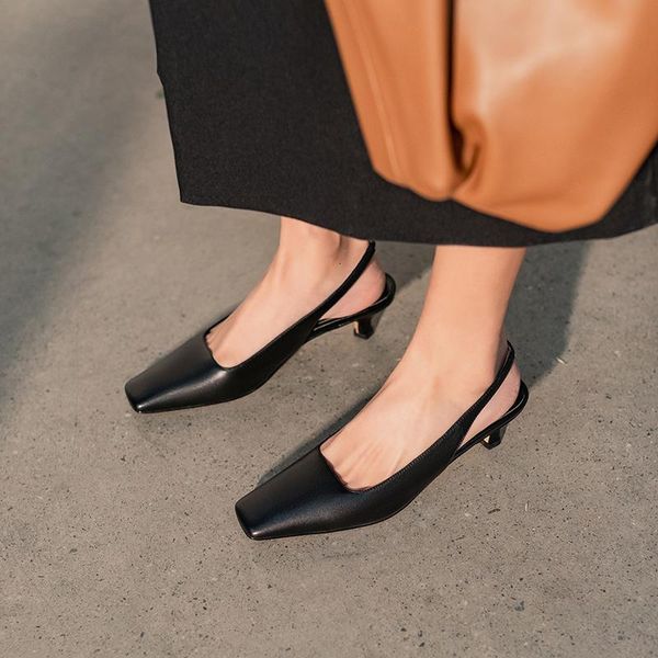 sandals women genuine leather slingbacks sqaure toe thick med heel cozy shoes 90pf, Black
sandals women genuine leather slingbacks sqaure toe thick med heel cozy shoes 90pf, Black