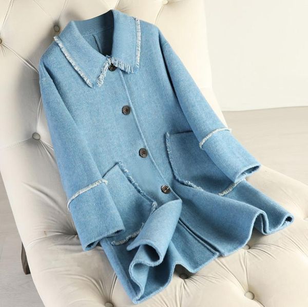 women's wool & blends women coat 2021 autumn winter female medium length woolen plaid navy collar tassel outerwear alpaca korean, Black
women's wool & blends women coat 2021 autumn winter female medium length woolen plaid navy collar tassel outerwear alpaca korean, Black