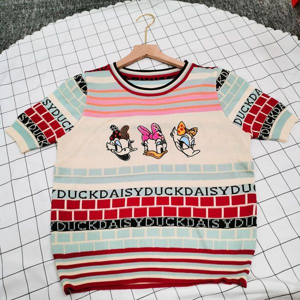 women's t-shirt 2021 autumn pullover short sleeve fashion cartoon embroidery vintage round neck slim knit tees, White
women's t-shirt 2021 autumn pullover short sleeve fashion cartoon embroidery vintage round neck slim knit tees, White